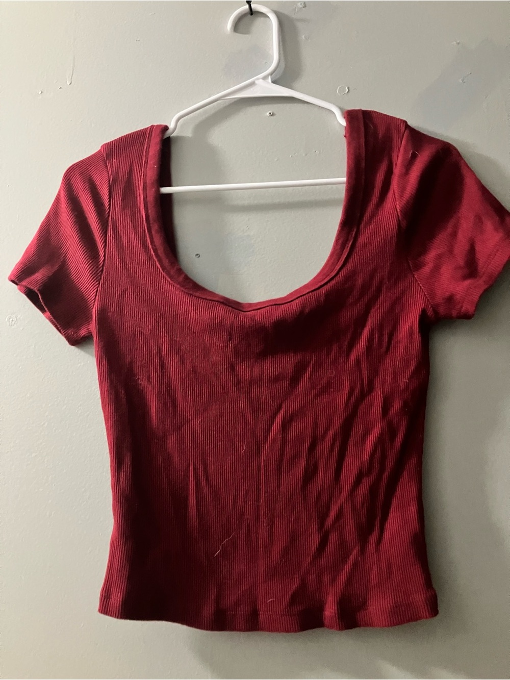 Universal Thread Ribbed Scoop Neck Short Sleeve Top - Wine Red